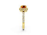Yellow gold Cushion Cut Citrine Scalloped Halo Engagement Ring with Round Shared Prong Band_26