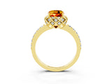 Yellow gold Cushion Cut Citrine Scalloped Halo Engagement Ring with Round Shared Prong Band_27