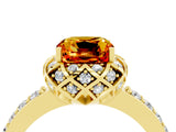 Yellow gold Cushion Cut Citrine Scalloped Halo Engagement Ring with Round Shared Prong Band_28