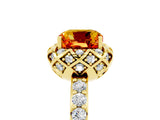 Yellow gold Cushion Cut Citrine Scalloped Halo Engagement Ring with Round Shared Prong Band_29