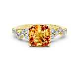Yellow gold Cushion Cut Citrine Scattered Round Accent Ring with Prong Setting_24