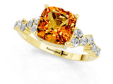 Yellow gold Cushion Cut Citrine Scattered Round Accent Ring with Prong Setting_25