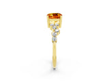 Yellow gold Cushion Cut Citrine Scattered Round Accent Ring with Prong Setting_26