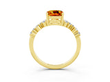Yellow gold Cushion Cut Citrine Scattered Round Accent Ring with Prong Setting_27