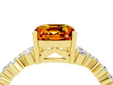 Yellow gold Cushion Cut Citrine Scattered Round Accent Ring with Prong Setting_28