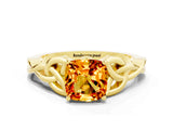 Yellow gold Cushion Cut Citrine Solitaire Celtic Knot Ring with Four-Prong Setting_12