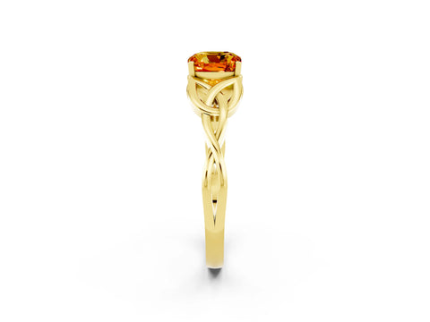 Yellow gold Cushion Cut Citrine Solitaire Celtic Knot Ring with Four-Prong Setting_14