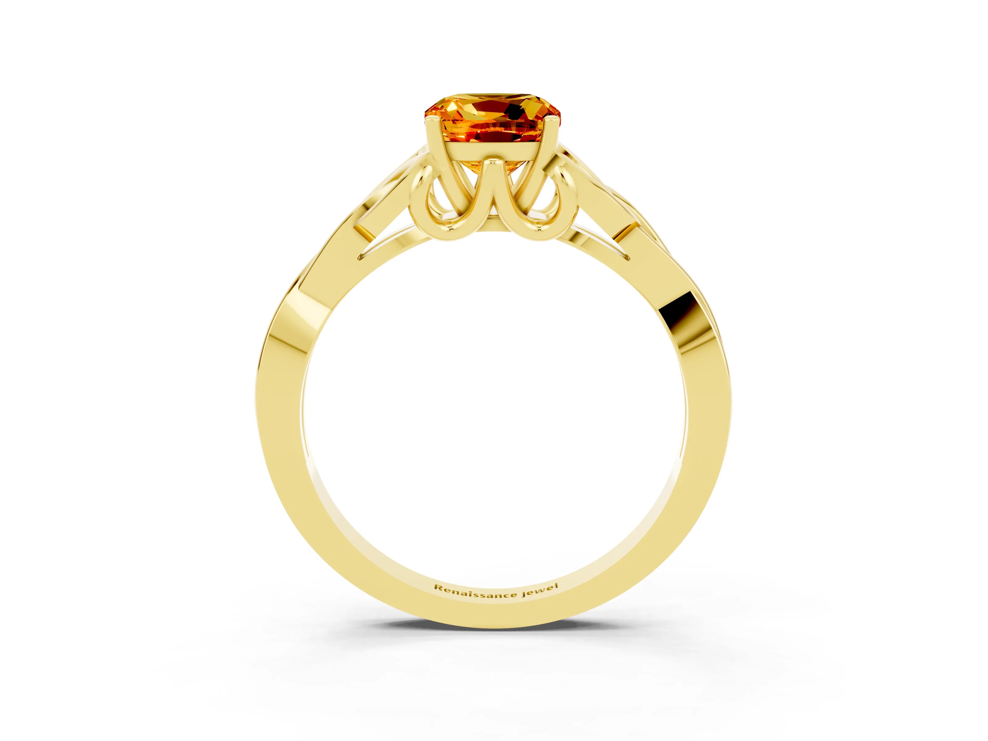 Yellow gold Cushion Cut Citrine Solitaire Celtic Knot Ring with Four-Prong Setting_15