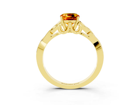 Yellow gold Cushion Cut Citrine Solitaire Celtic Knot Ring with Four-Prong Setting_15