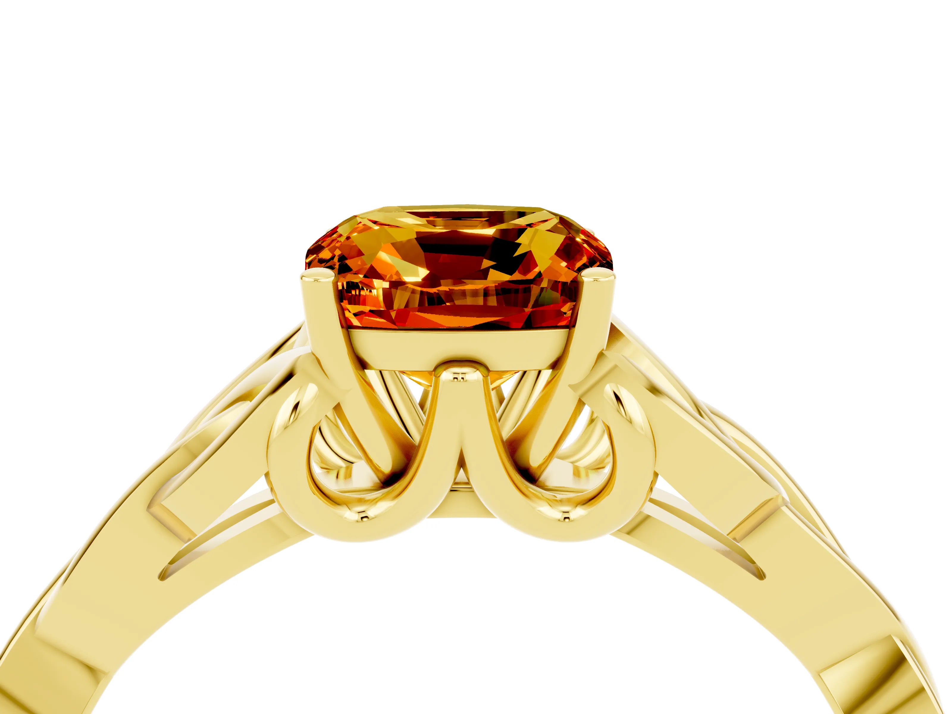 Yellow gold Cushion Cut Citrine Solitaire Celtic Knot Ring with Four-Prong Setting_16