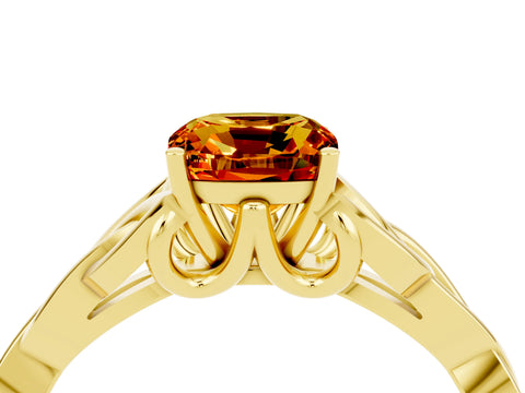 Yellow gold Cushion Cut Citrine Solitaire Celtic Knot Ring with Four-Prong Setting_16