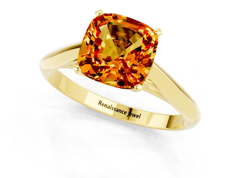 Yellow gold Cushion Cut Citrine Solitaire Engagement Ring with Cathedral Setting and Four-Prong Mount_13