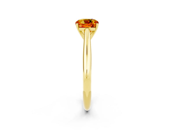Yellow gold Cushion Cut Citrine Solitaire Engagement Ring with Cathedral Setting and Four-Prong Mount