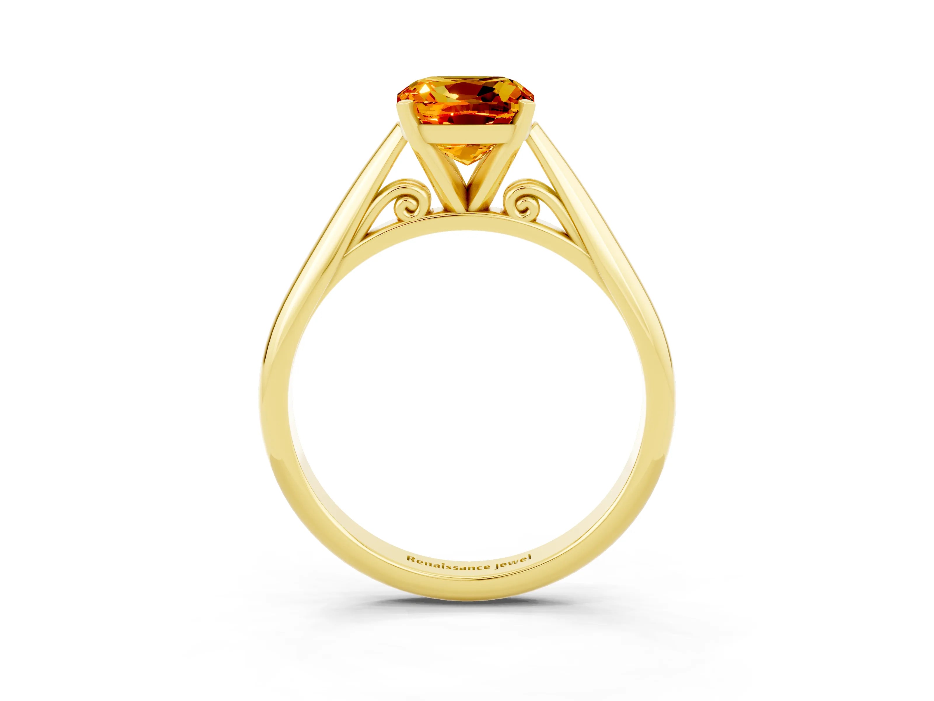 Yellow gold Cushion Cut Citrine Solitaire Engagement Ring with Cathedral Setting and Four-Prong Mount_15