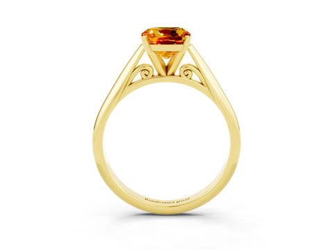 Yellow gold Cushion Cut Citrine Solitaire Engagement Ring with Cathedral Setting and Four-Prong Mount_15