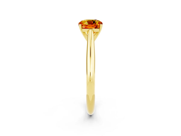 Yellow gold Cushion Cut Citrine Solitaire Engagement Ring with Cathedral Setting and Four-Prong Mount