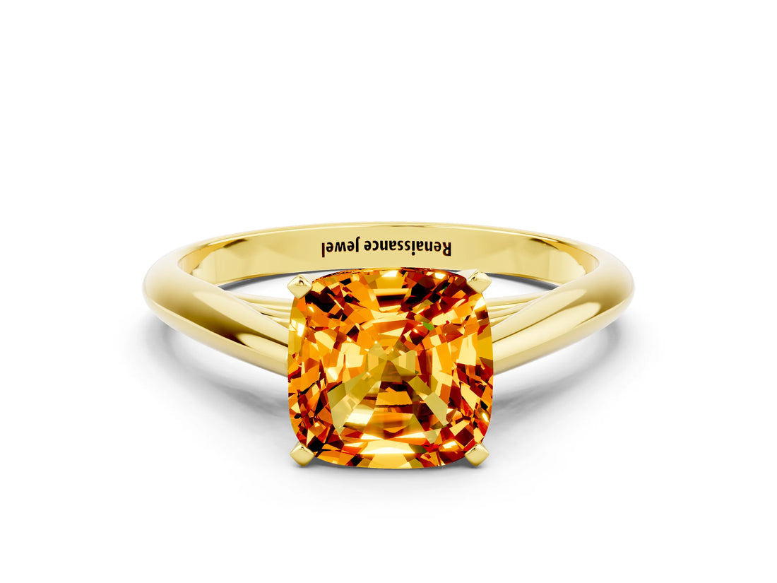 Yellow gold Cushion Cut Citrine Solitaire Engagement Ring with Cathedral Setting and Four-Prong Mount_30
