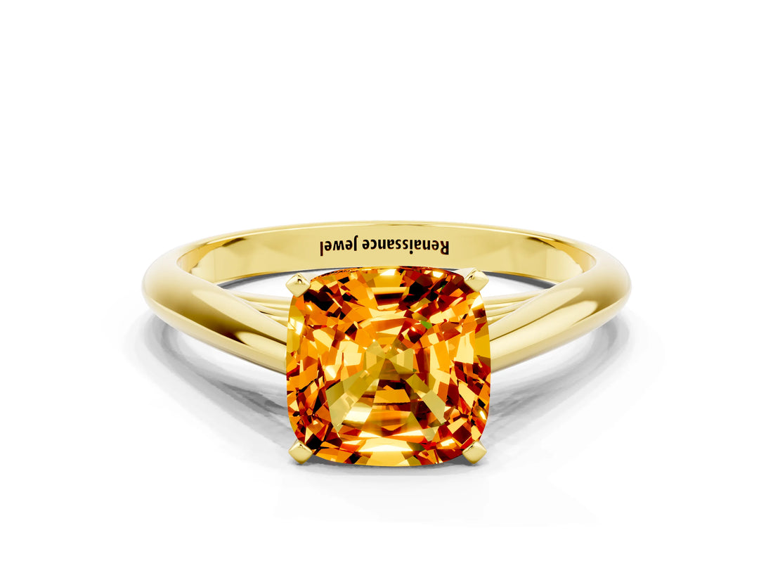 Yellow gold Cushion Cut Citrine Solitaire Engagement Ring with Cathedral Setting and Four-Prong Mount_66