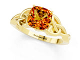 Yellow gold Cushion Cut Citrine Solitaire Engagement Ring with Celtic Knot Band and Four-Prong Setting_1
