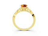 Yellow gold Cushion Cut Citrine Solitaire Engagement Ring with Celtic Knot Band and Four-Prong Setting_3