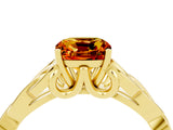 Yellow gold Cushion Cut Citrine Solitaire Engagement Ring with Celtic Knot Band and Four-Prong Setting_4