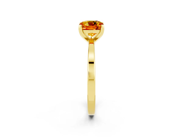 Yellow gold Cushion Cut Citrine Solitaire Engagement Ring with Classic Band and Four-Prong Setting