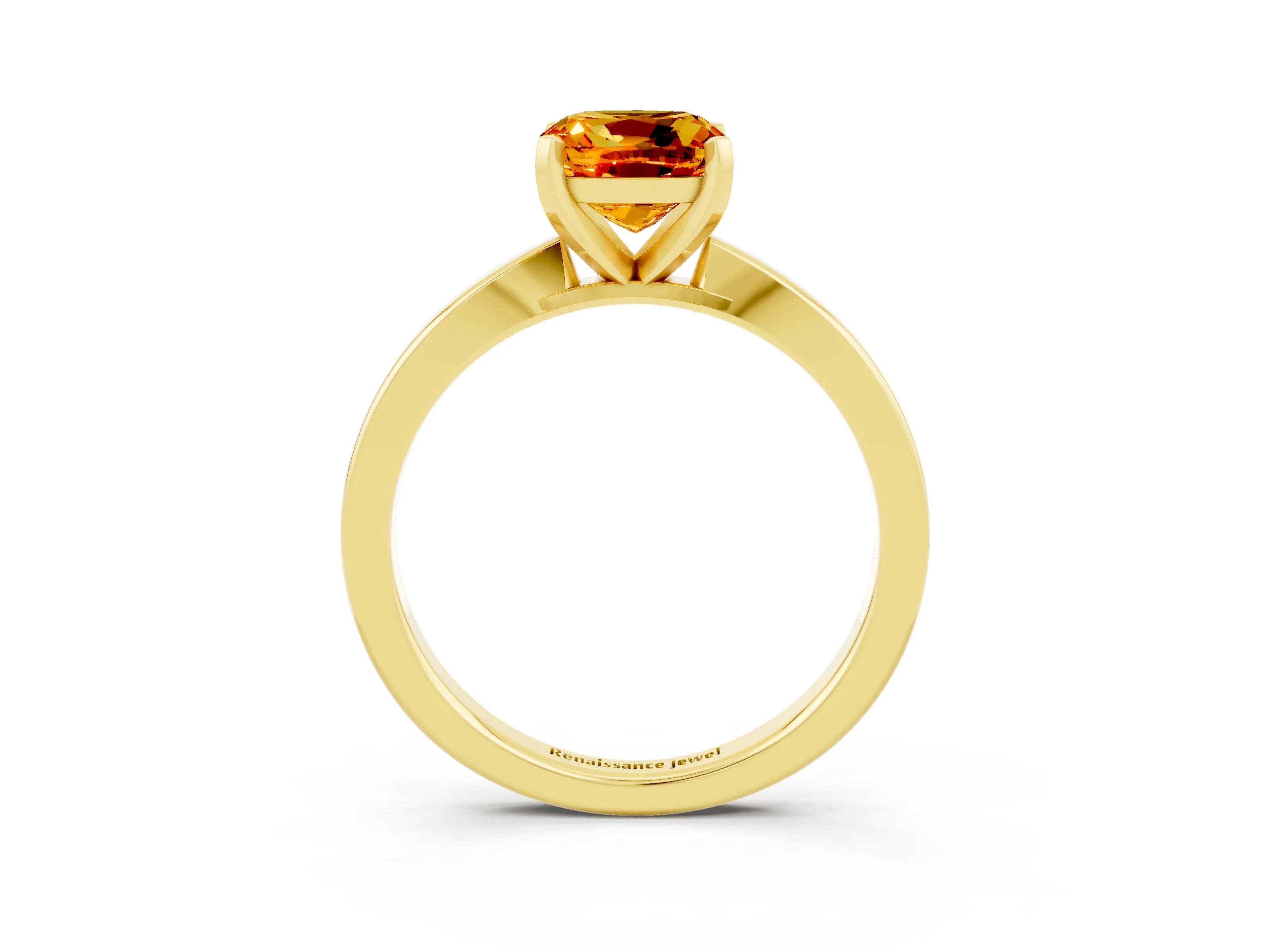 Yellow gold Cushion Cut Citrine Solitaire Engagement Ring with Classic Band and Four-Prong Setting_27