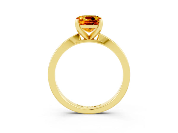 Yellow gold Cushion Cut Citrine Solitaire Engagement Ring with Classic Band and Four-Prong Setting