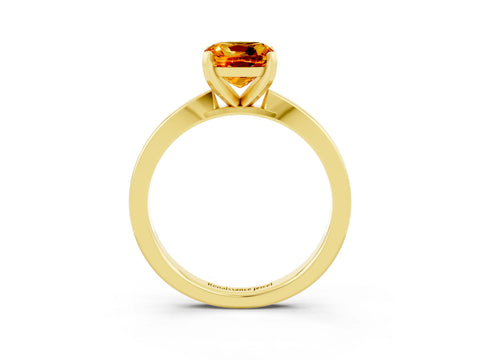 Yellow gold Cushion Cut Citrine Solitaire Engagement Ring with Classic Band and Four-Prong Setting_27
