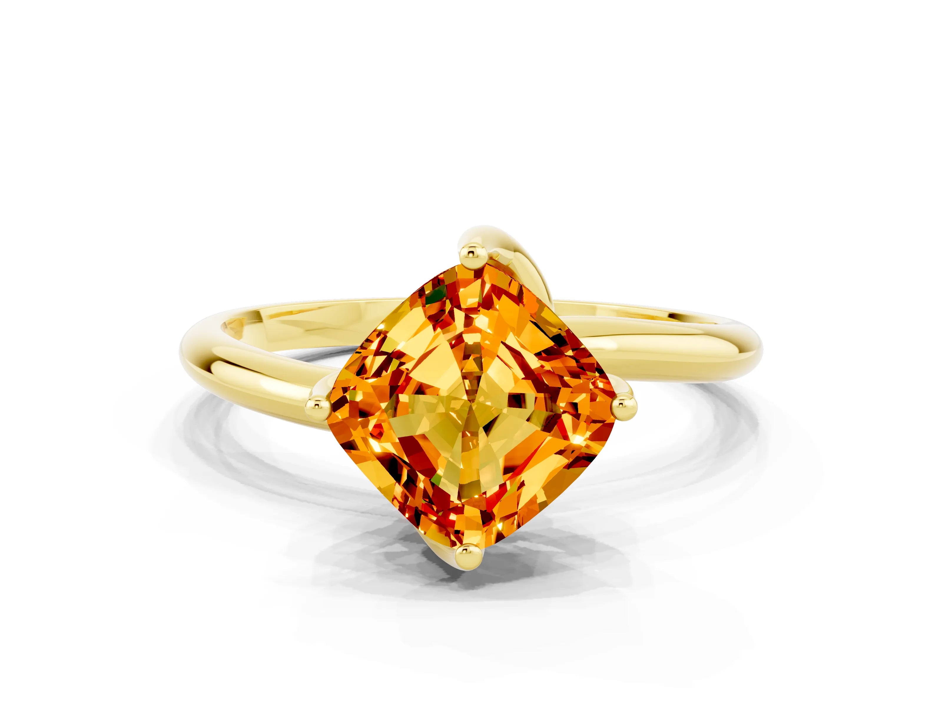 Yellow gold Cushion Cut Citrine Solitaire Engagement Ring with Four-Prong Setting and Classic Band_12