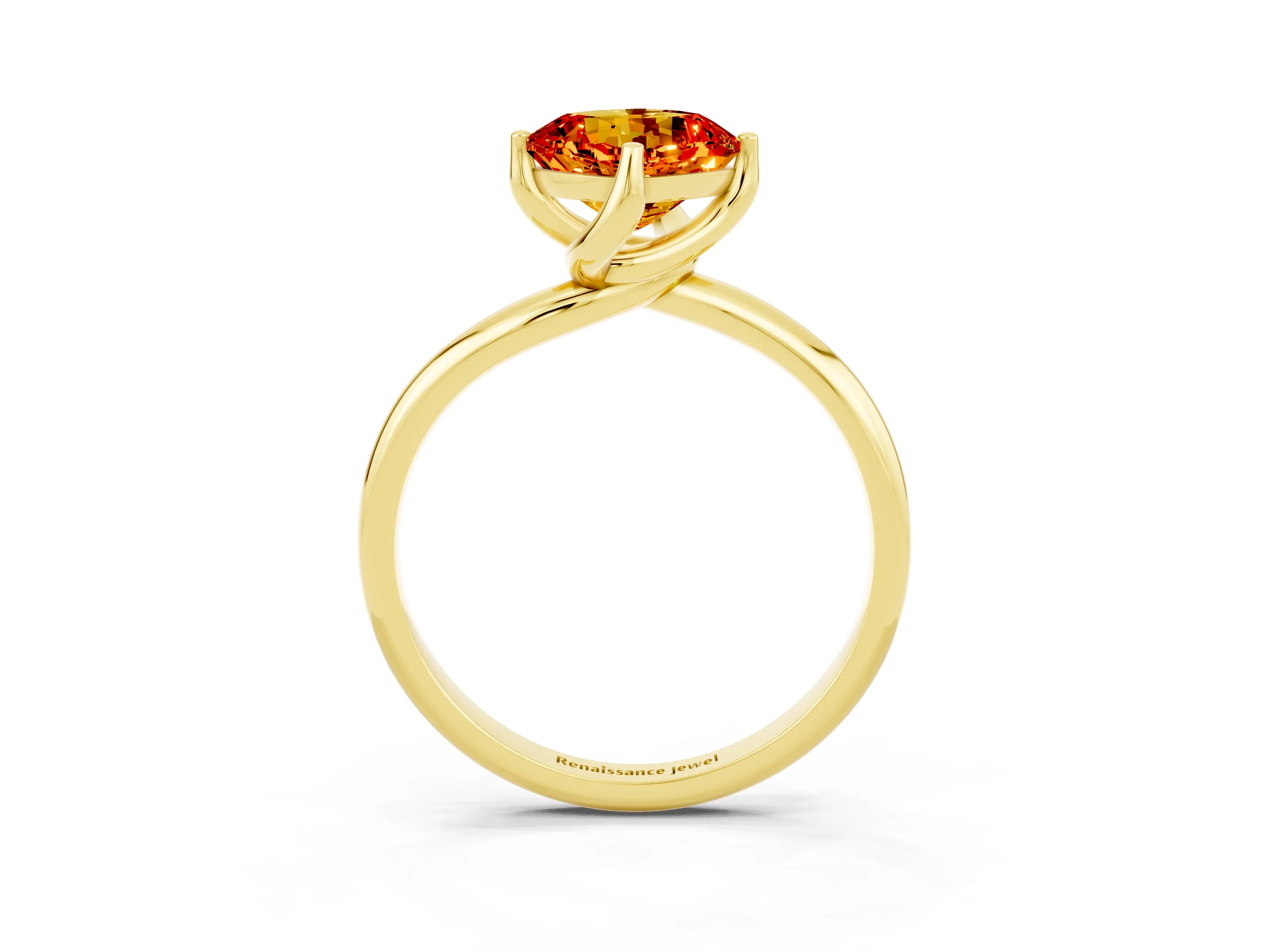 Yellow gold Cushion Cut Citrine Solitaire Engagement Ring with Four-Prong Setting and Classic Band_15
