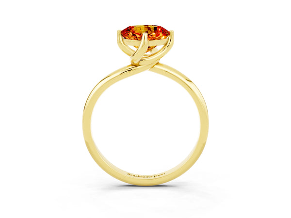 Yellow gold Cushion Cut Citrine Solitaire Engagement Ring with Four-Prong Setting and Classic Band