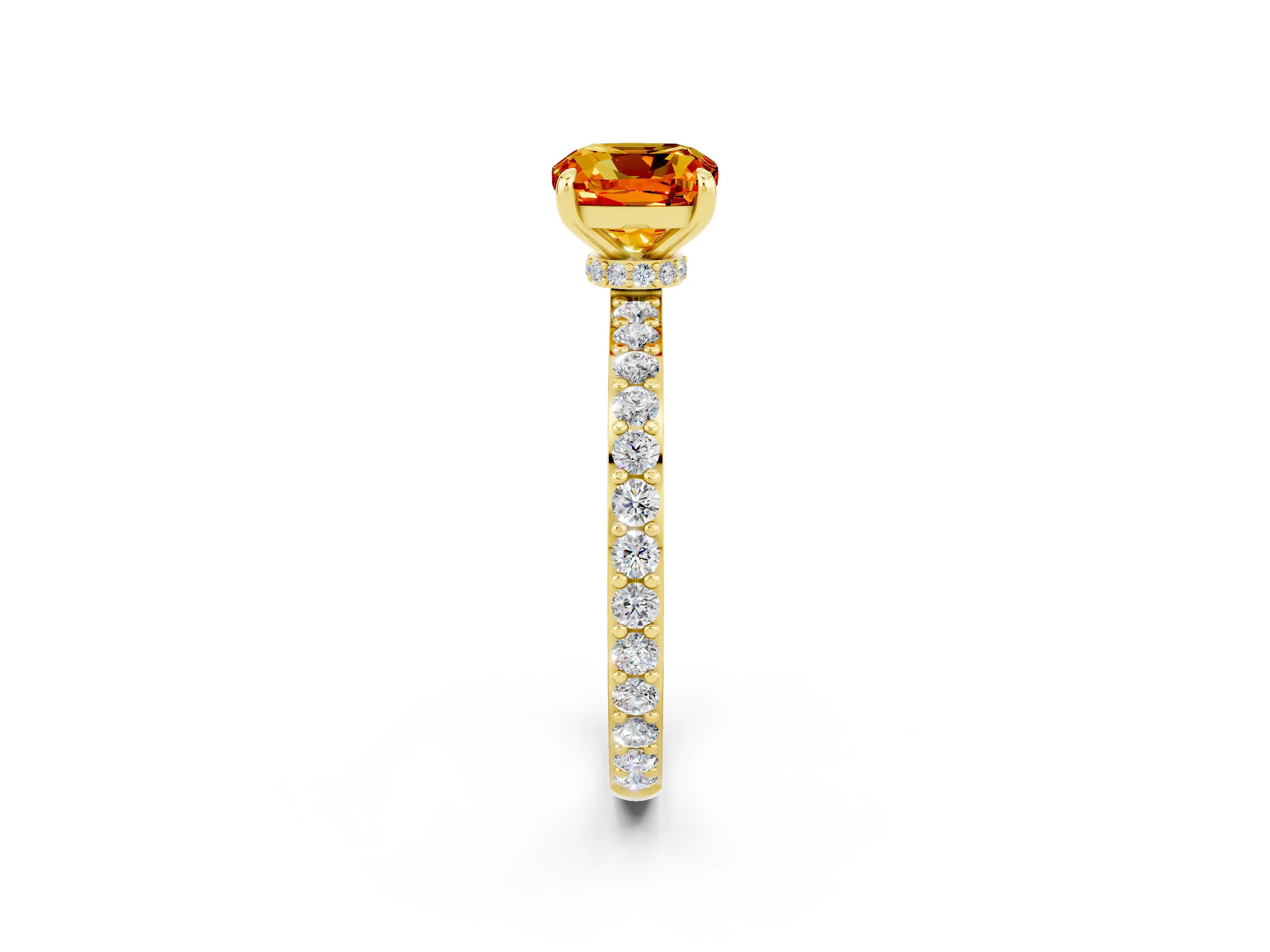 Yellow gold Cushion Cut Citrine Solitaire Engagement Ring with Pavé Band and Four-Prong Setting_2