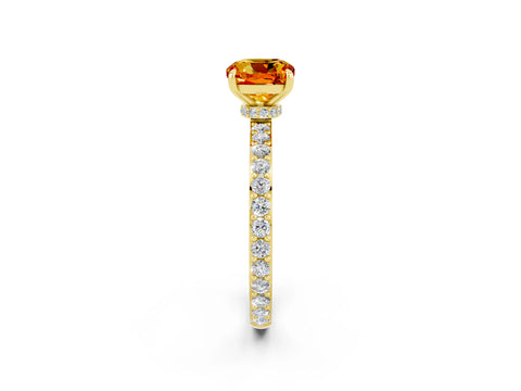 Yellow gold Cushion Cut Citrine Solitaire Engagement Ring with Pavé Band and Four-Prong Setting_2