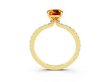 Yellow gold Cushion Cut Citrine Solitaire Engagement Ring with Pavé Band and Four-Prong Setting_3