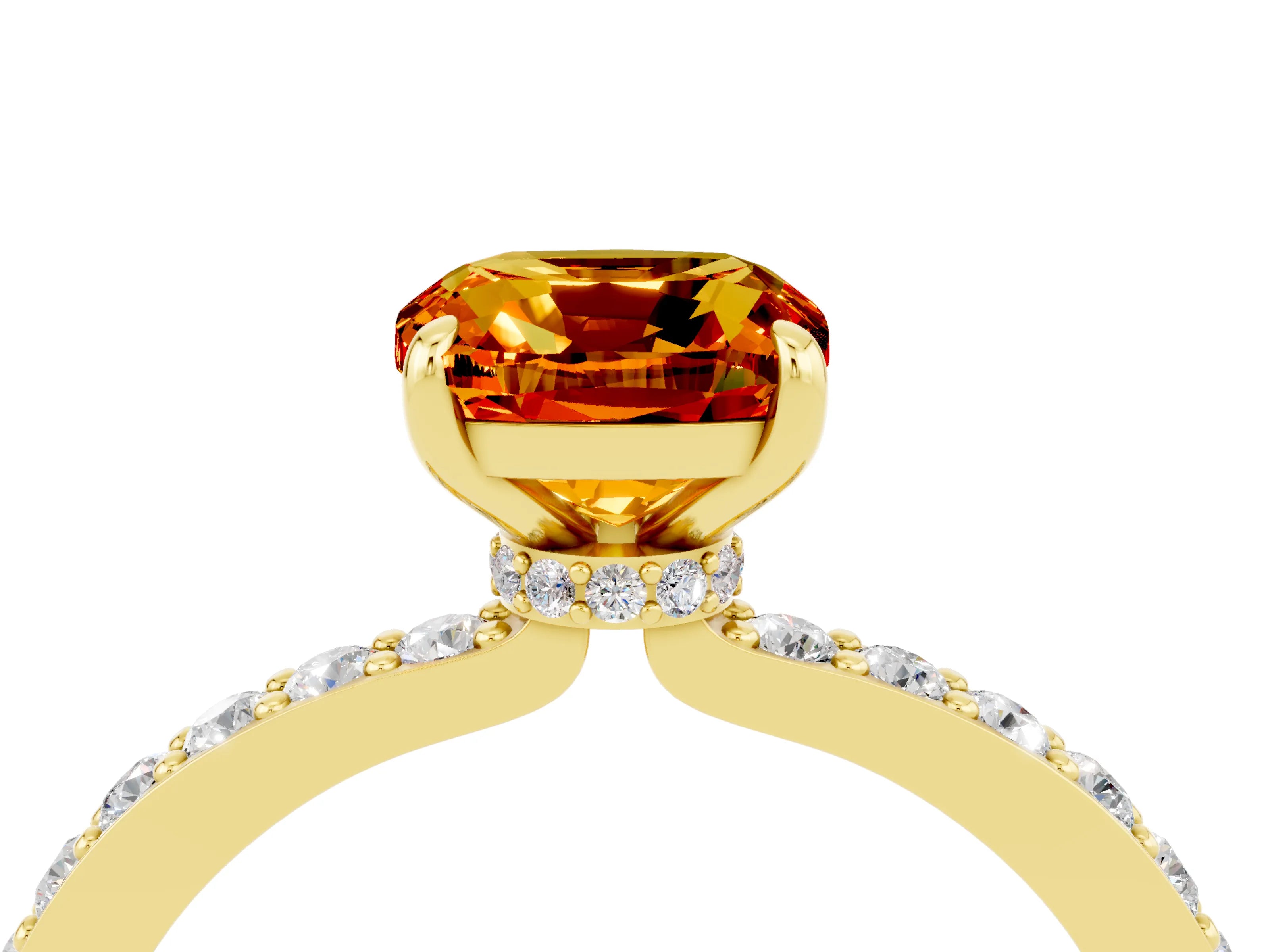 Yellow gold Cushion Cut Citrine Solitaire Engagement Ring with Pavé Band and Four-Prong Setting_4