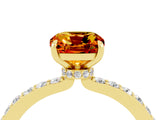 Yellow gold Cushion Cut Citrine Solitaire Engagement Ring with Pavé Band and Four-Prong Setting_4