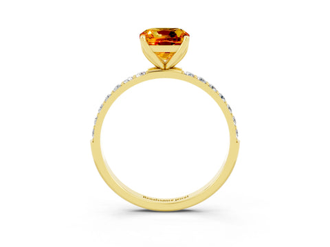 Yellow gold Cushion Cut Citrine Solitaire Engagement Ring with Pavé Band and Prong Setting_3