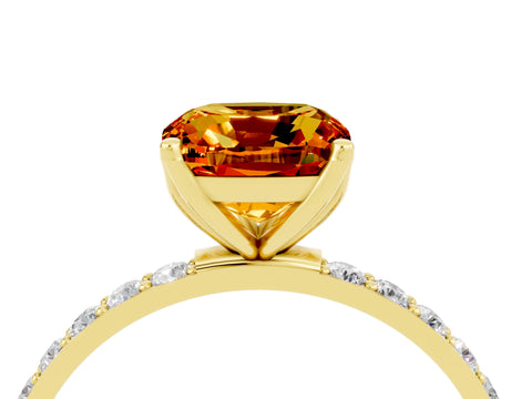 Yellow gold Cushion Cut Citrine Solitaire Engagement Ring with Pavé Band and Prong Setting_4