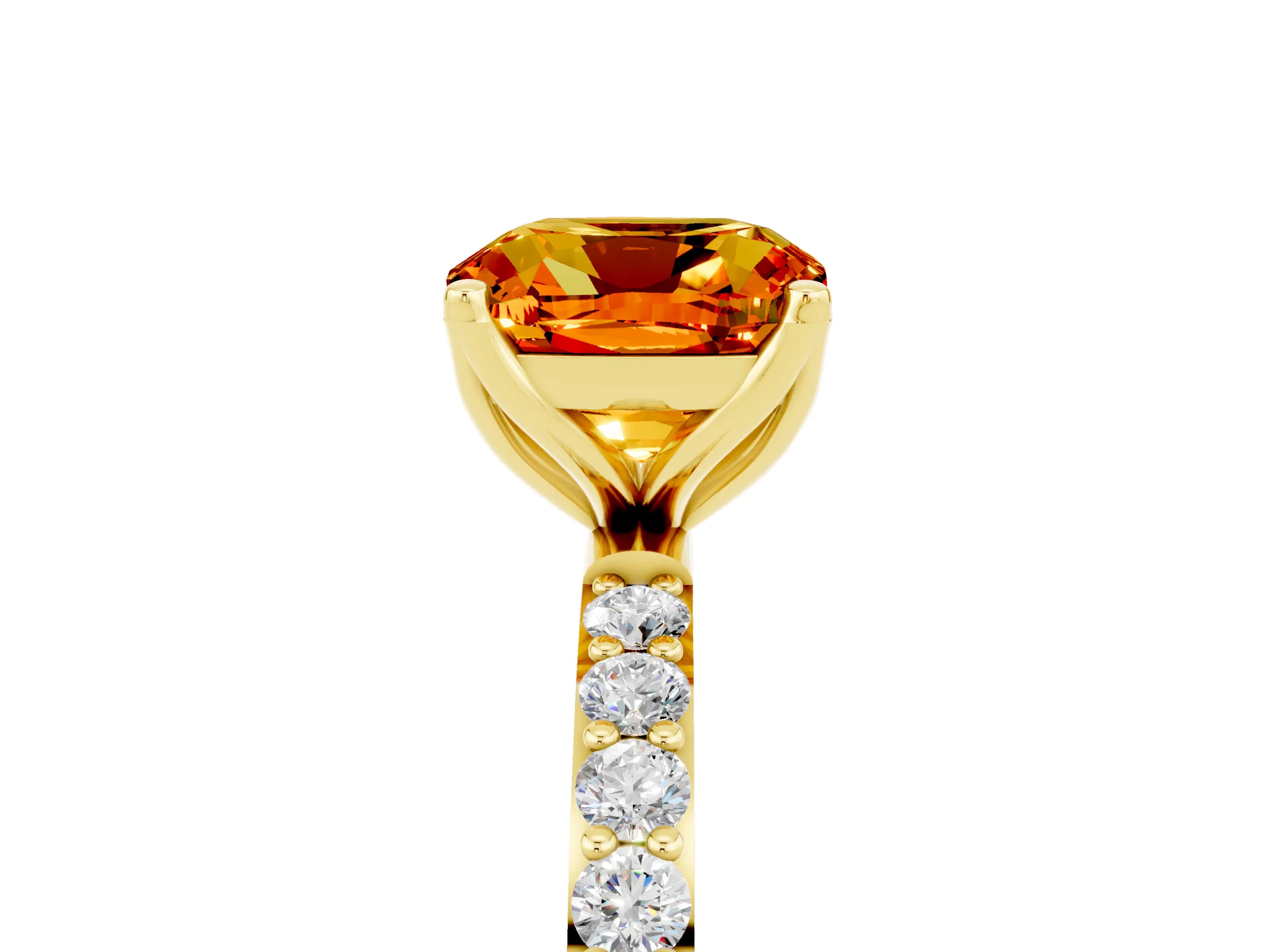 Yellow gold Cushion Cut Citrine Solitaire Engagement Ring with Pavé Band and Prong Setting_5