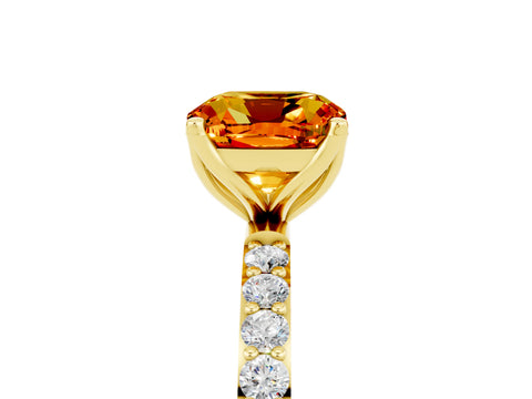 Yellow gold Cushion Cut Citrine Solitaire Engagement Ring with Pavé Band and Prong Setting_5