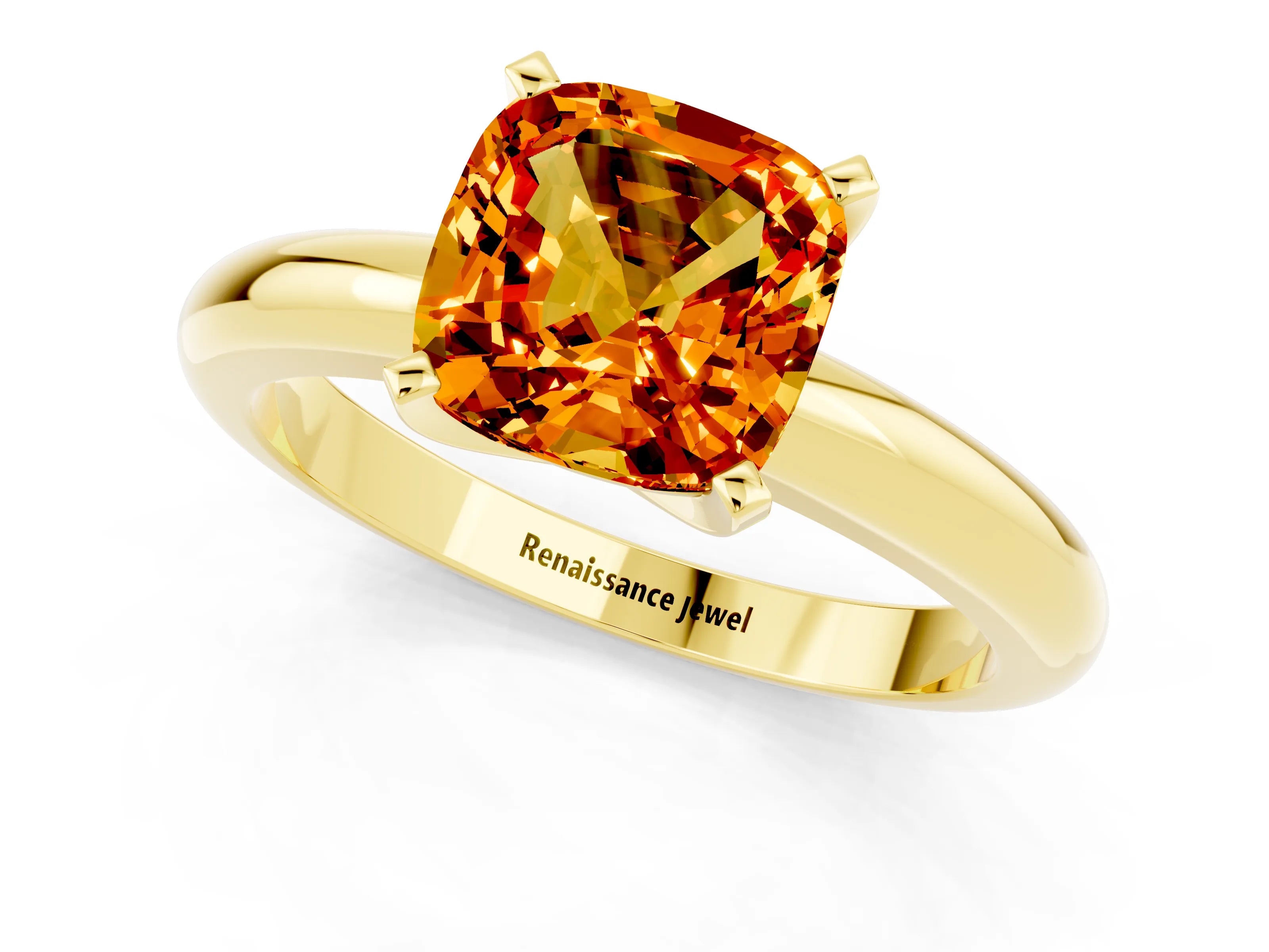 Yellow gold Cushion Cut Citrine Solitaire Engagement Ring with Round Band and Four-Prong Setting_1