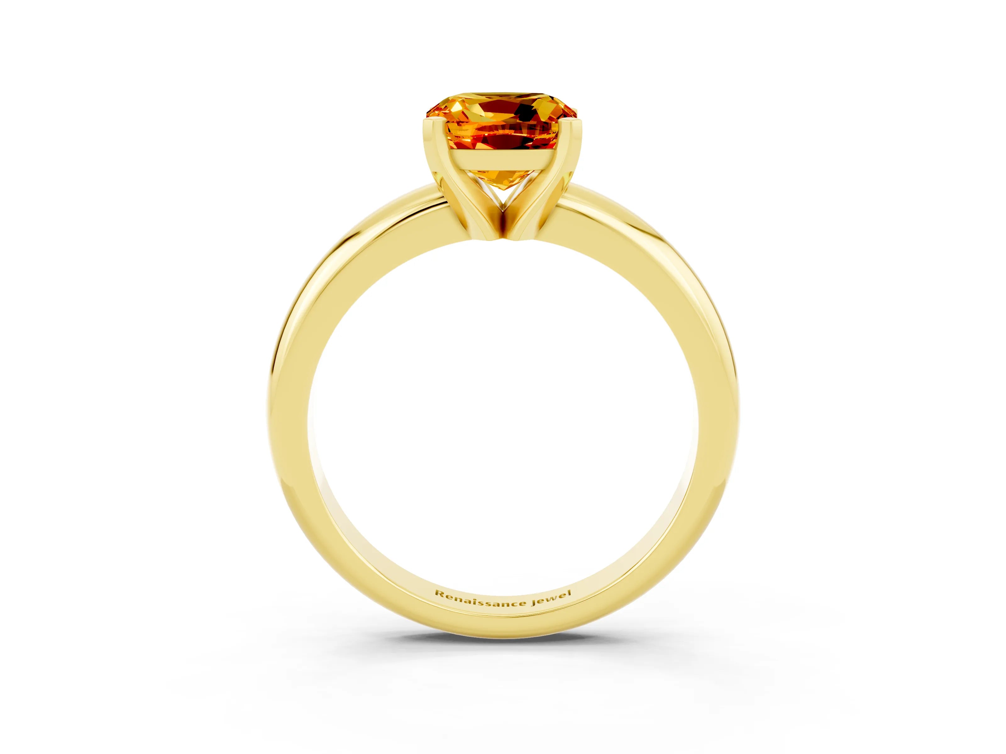 Yellow gold Cushion Cut Citrine Solitaire Engagement Ring with Round Band and Four-Prong Setting_3