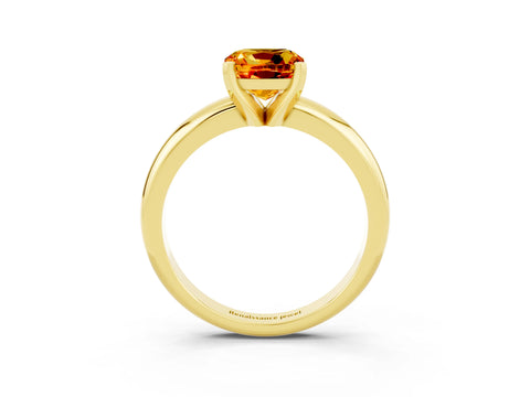 Yellow gold Cushion Cut Citrine Solitaire Engagement Ring with Round Band and Four-Prong Setting_3