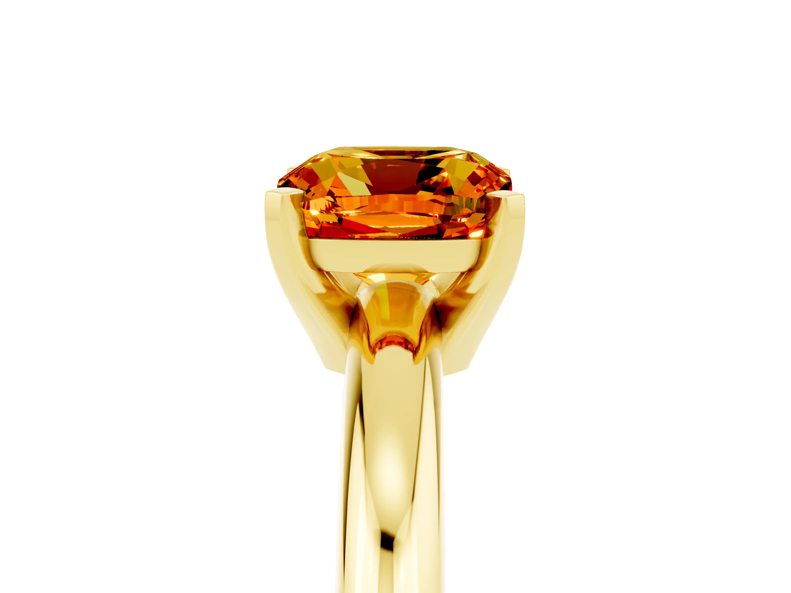 Yellow gold Cushion Cut Citrine Solitaire Engagement Ring with Round Band and Four-Prong Setting_5