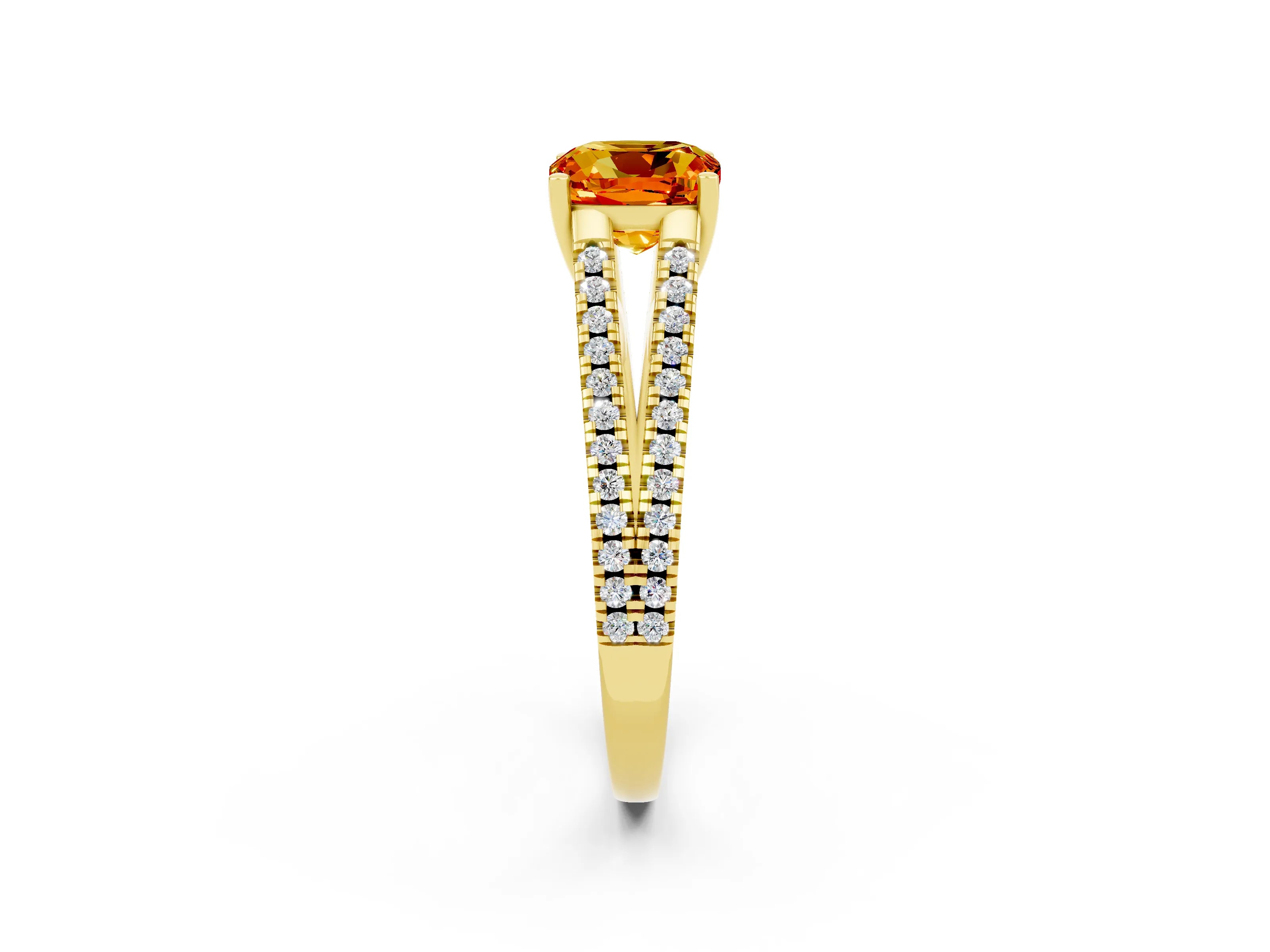 Yellow gold Cushion Cut Citrine Solitaire Engagement Ring with Split Shank Pavé Band_14