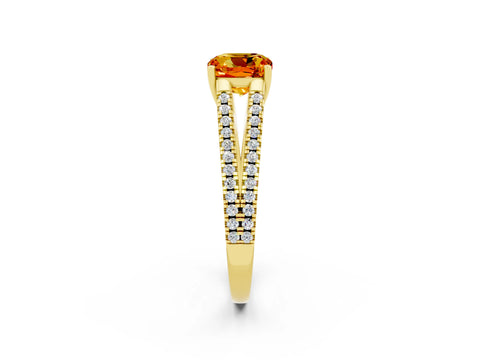 Yellow gold Cushion Cut Citrine Solitaire Engagement Ring with Split Shank Pavé Band_14