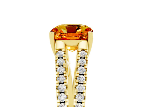 Yellow gold Cushion Cut Citrine Solitaire Engagement Ring with Split Shank Pavé Band_5