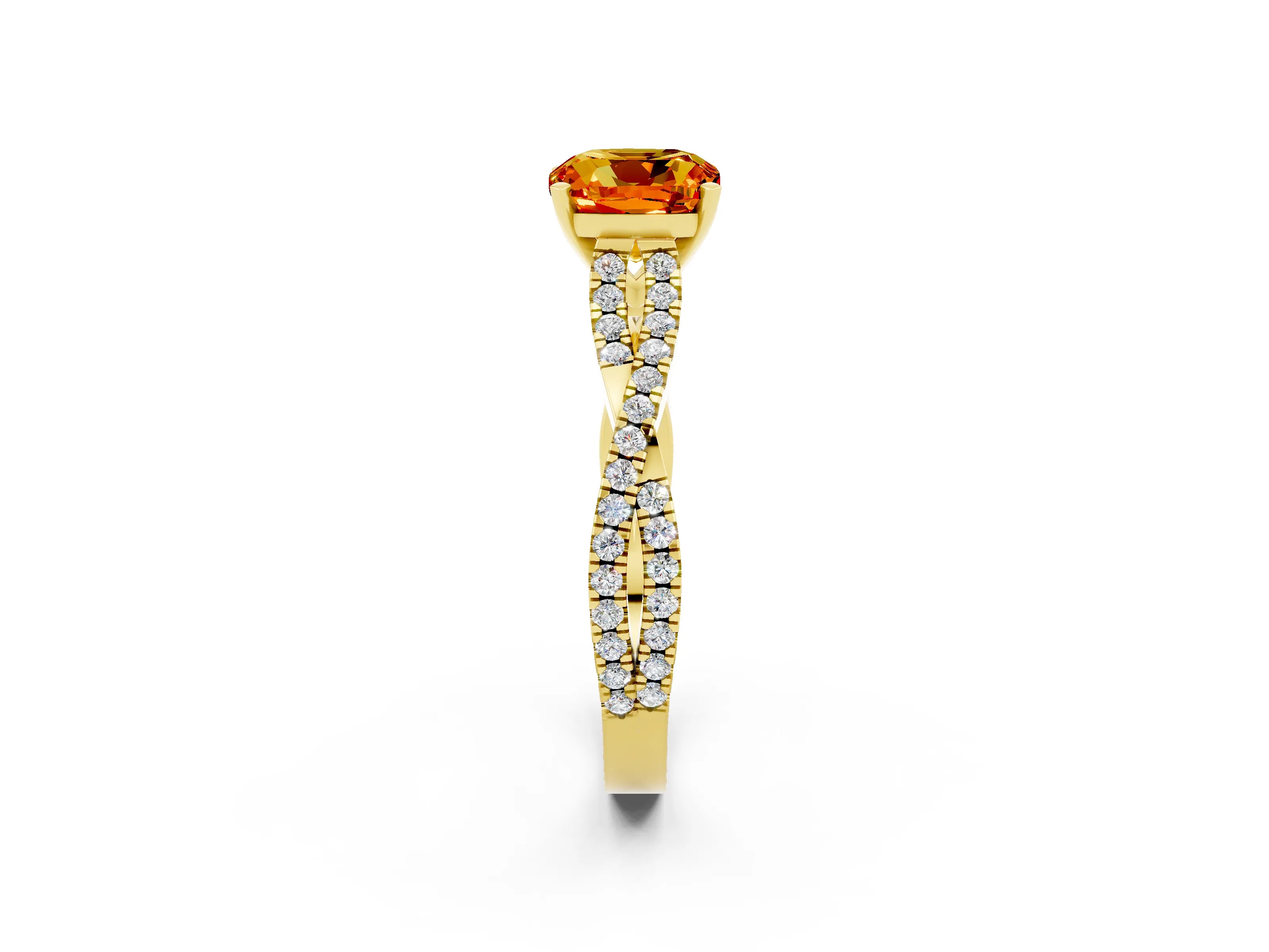 Yellow gold Cushion Cut Citrine Solitaire Engagement Ring with Twisted Pavé Band and Four-Prong Setting_14