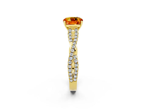 Yellow gold Cushion Cut Citrine Solitaire Engagement Ring with Twisted Pavé Band and Four-Prong Setting_14
